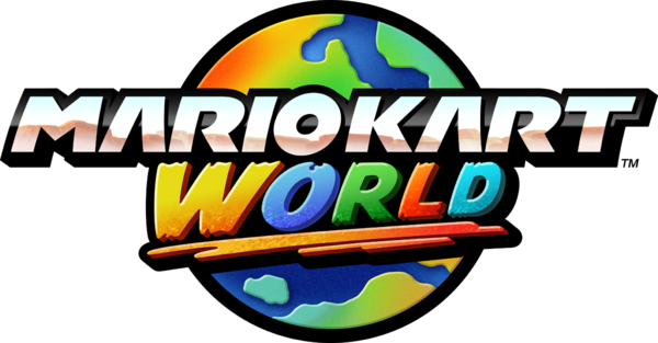 Mario Kart World Logo with a brightly colored globe.